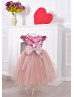 Pink Sequins Tulle Tea Length Flower Girl Dress